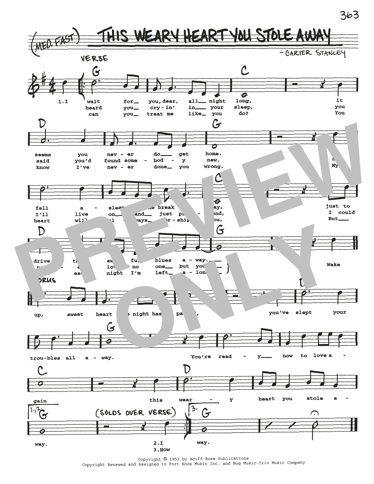 Carter Stanley This Weary Heart You Stole Away sheet music notes and chords arranged for Real Book – Melody, Lyrics & Chords