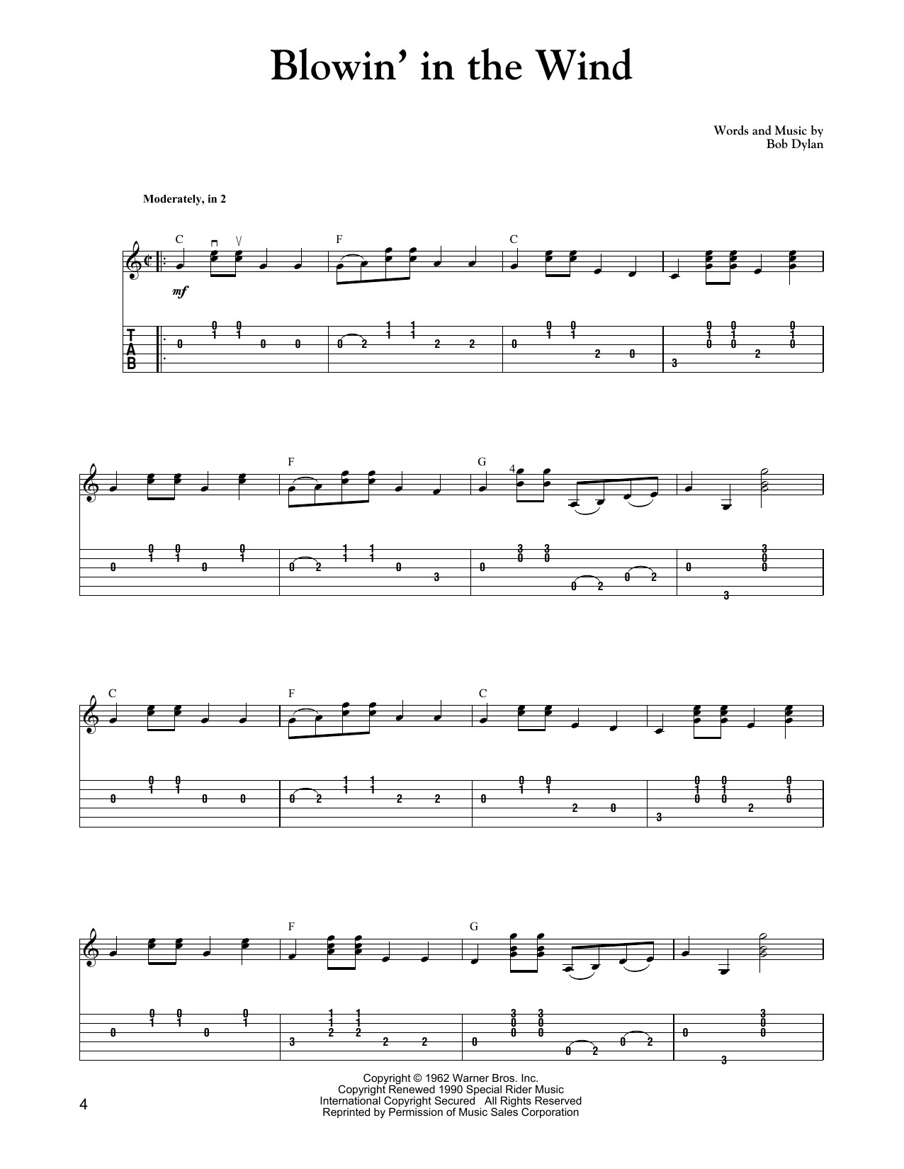 Carter Style Guitar Blowin' In The Wind sheet music notes and chords arranged for Solo Guitar