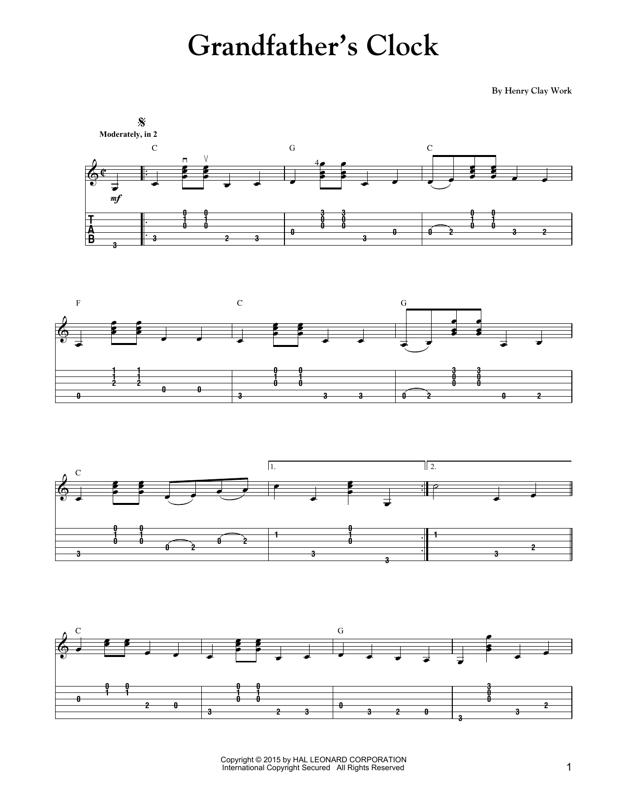 Carter Style Guitar Grandfather's Clock sheet music notes and chords arranged for Solo Guitar