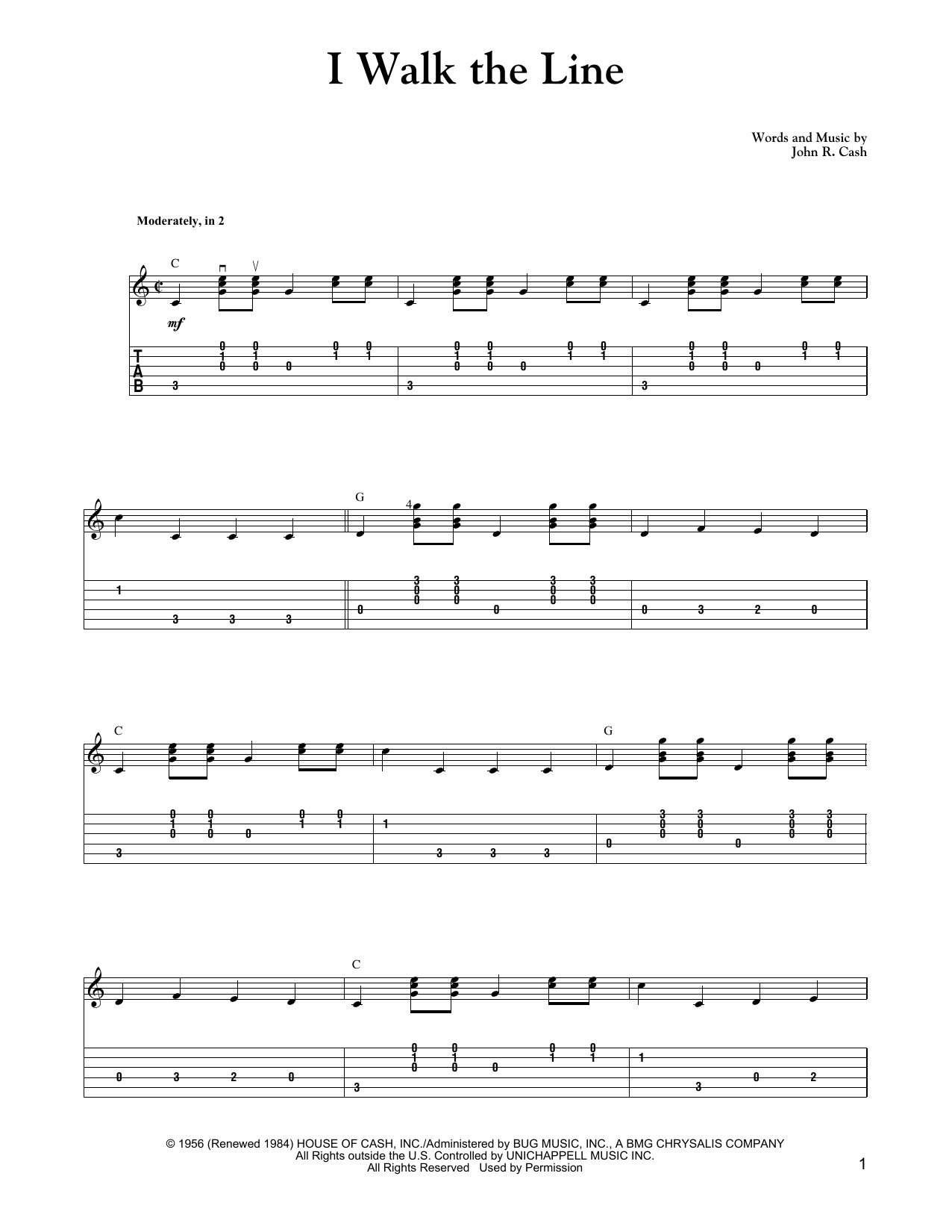 Carter Style Guitar I Walk The Line sheet music notes and chords arranged for Solo Guitar