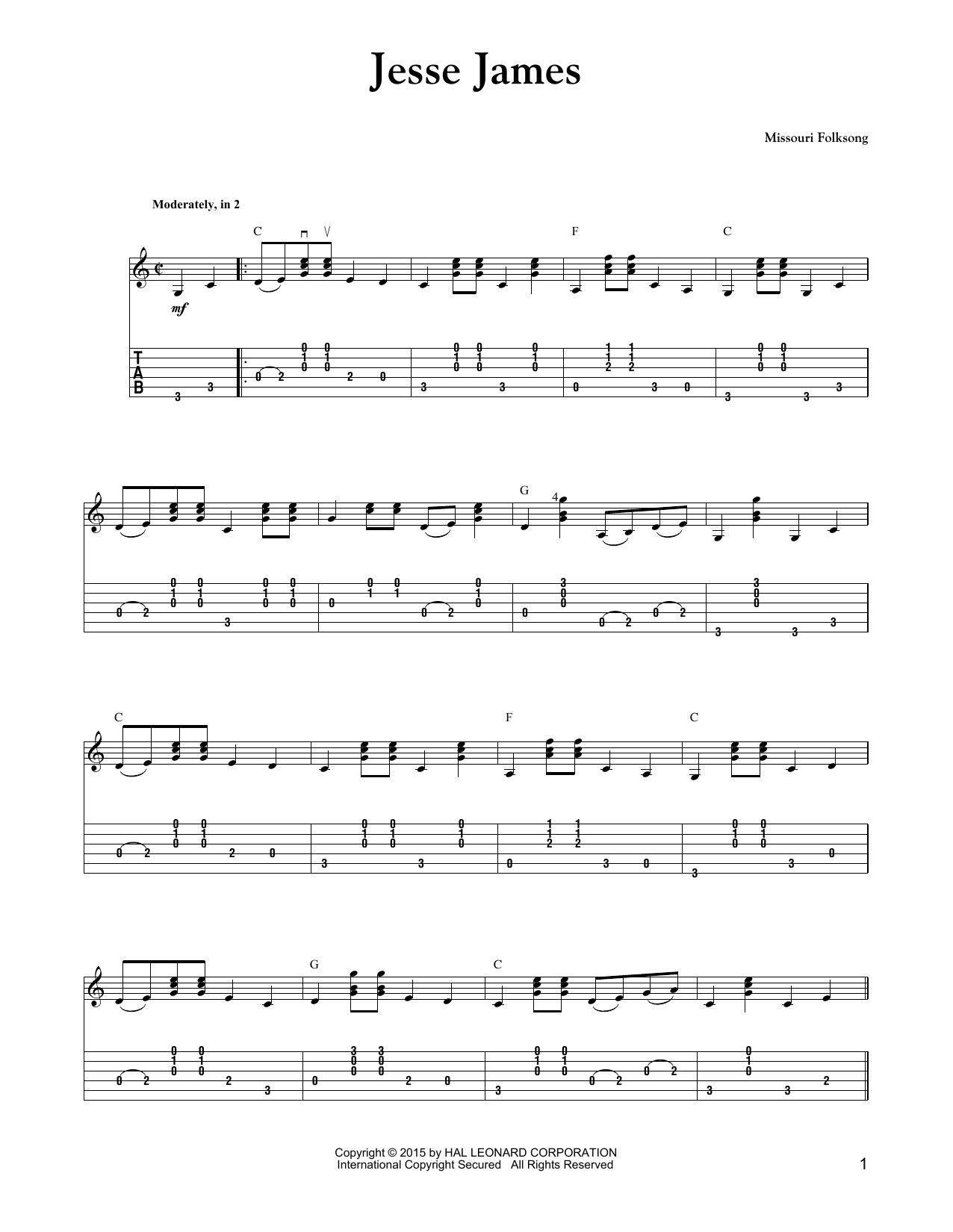 Carter Style Guitar Jesse James sheet music notes and chords arranged for Solo Guitar
