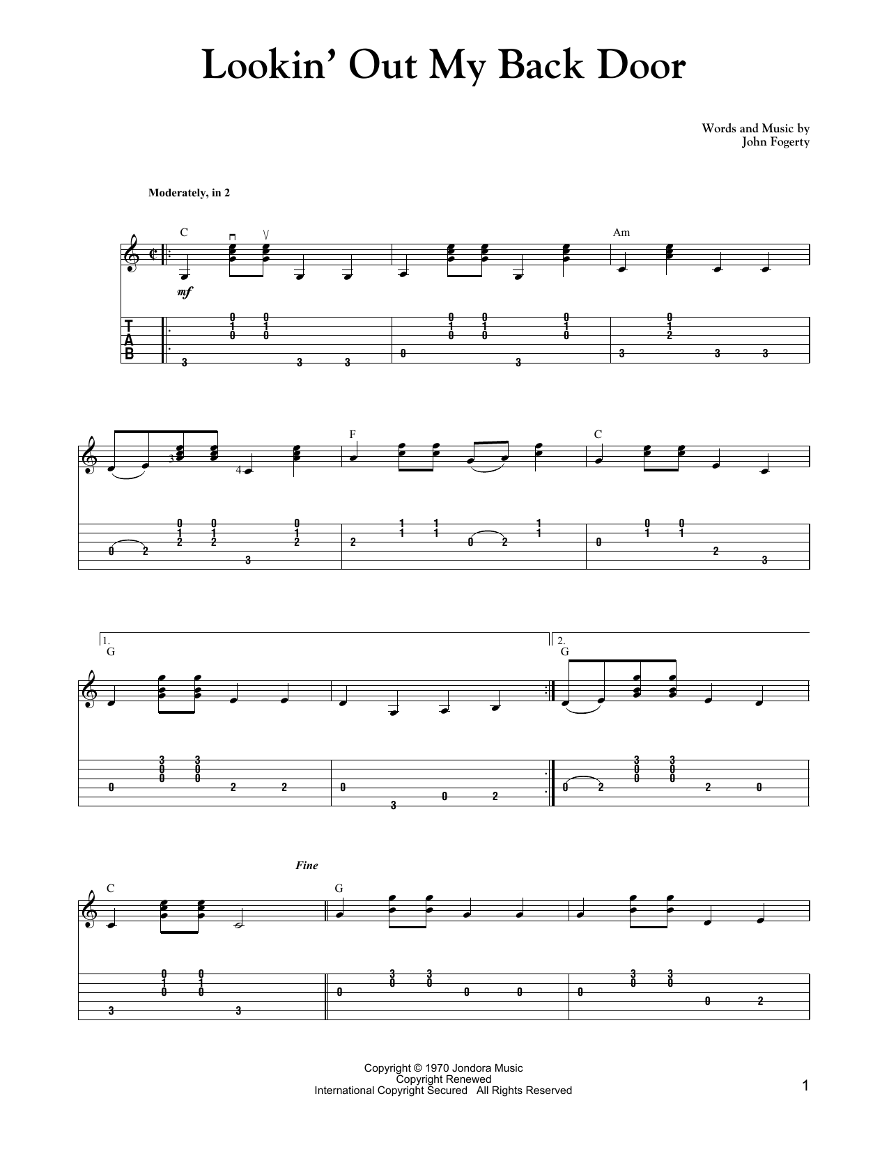 Carter Style Guitar Lookin' Out My Back Door sheet music notes and chords arranged for Solo Guitar
