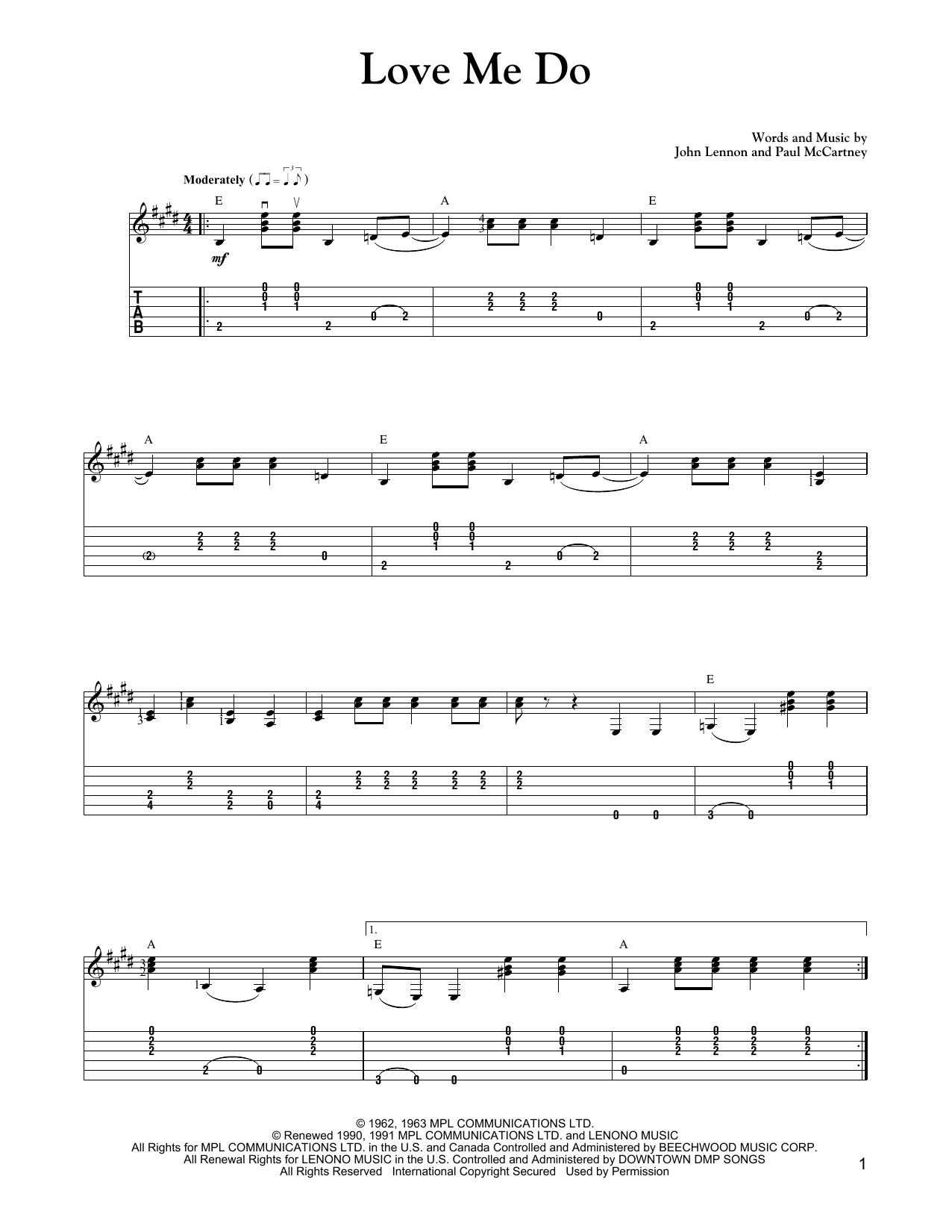 Carter Style Guitar Love Me Do sheet music notes and chords arranged for Solo Guitar
