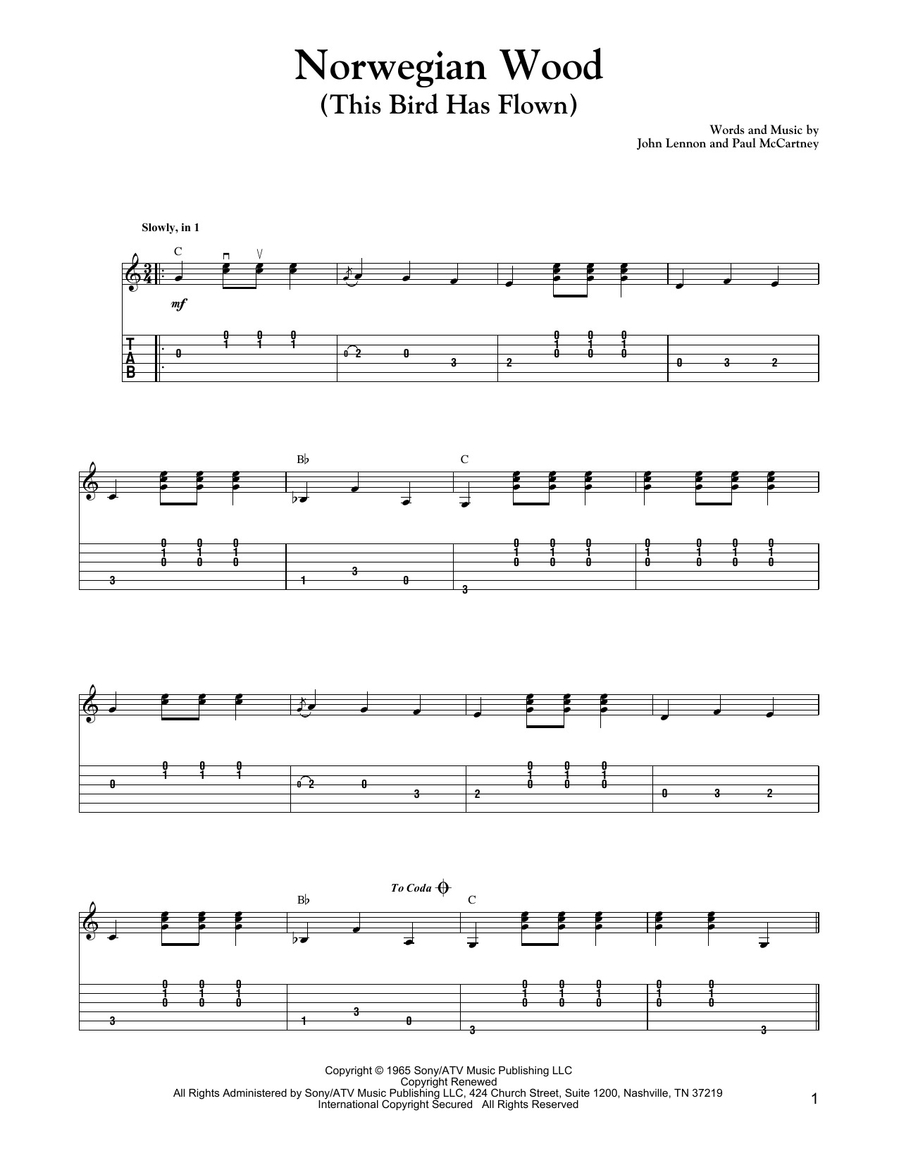 Carter Style Guitar Norwegian Wood (This Bird Has Flown) sheet music notes and chords arranged for Solo Guitar