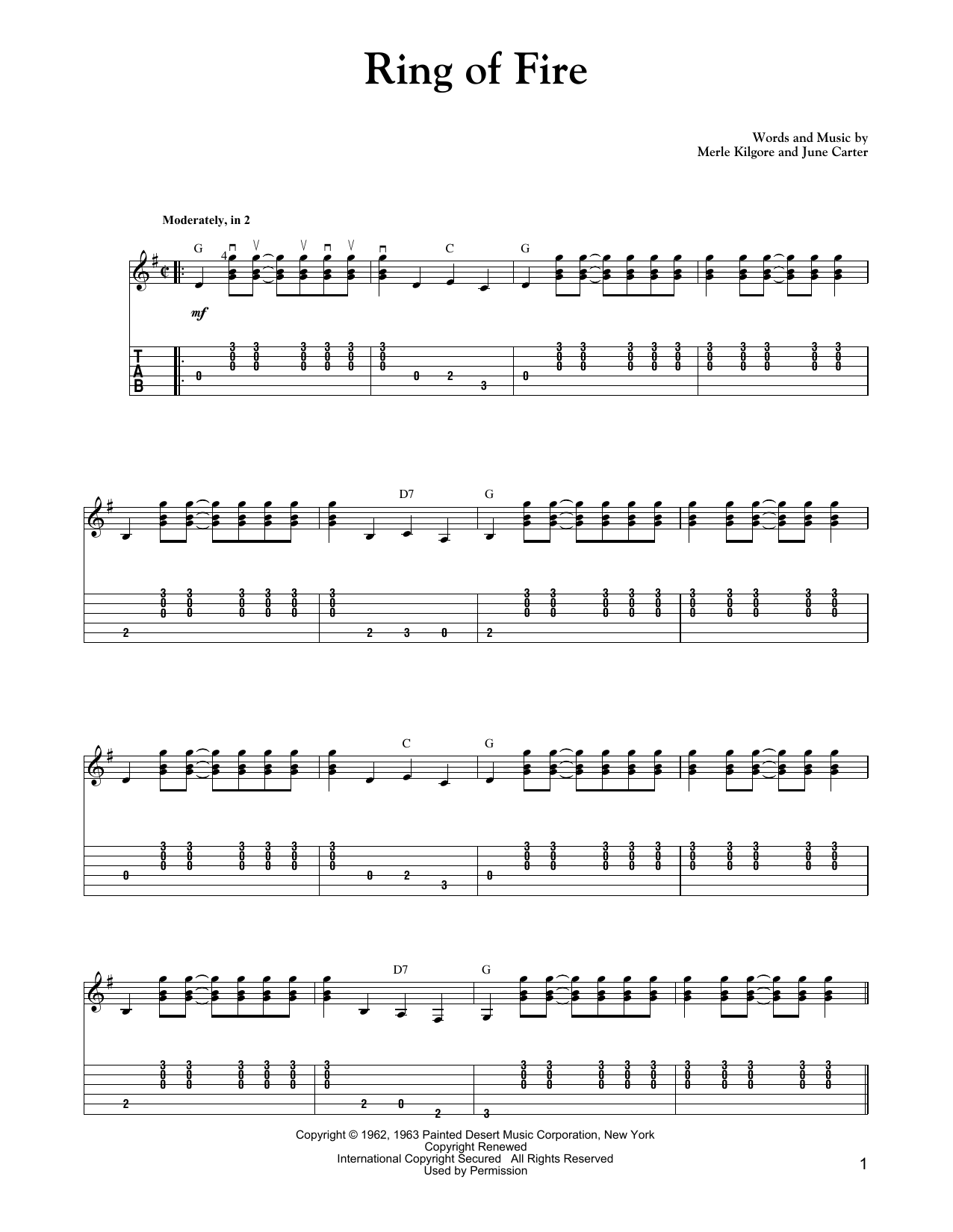 Carter Style Guitar Ring Of Fire sheet music notes and chords arranged for Solo Guitar