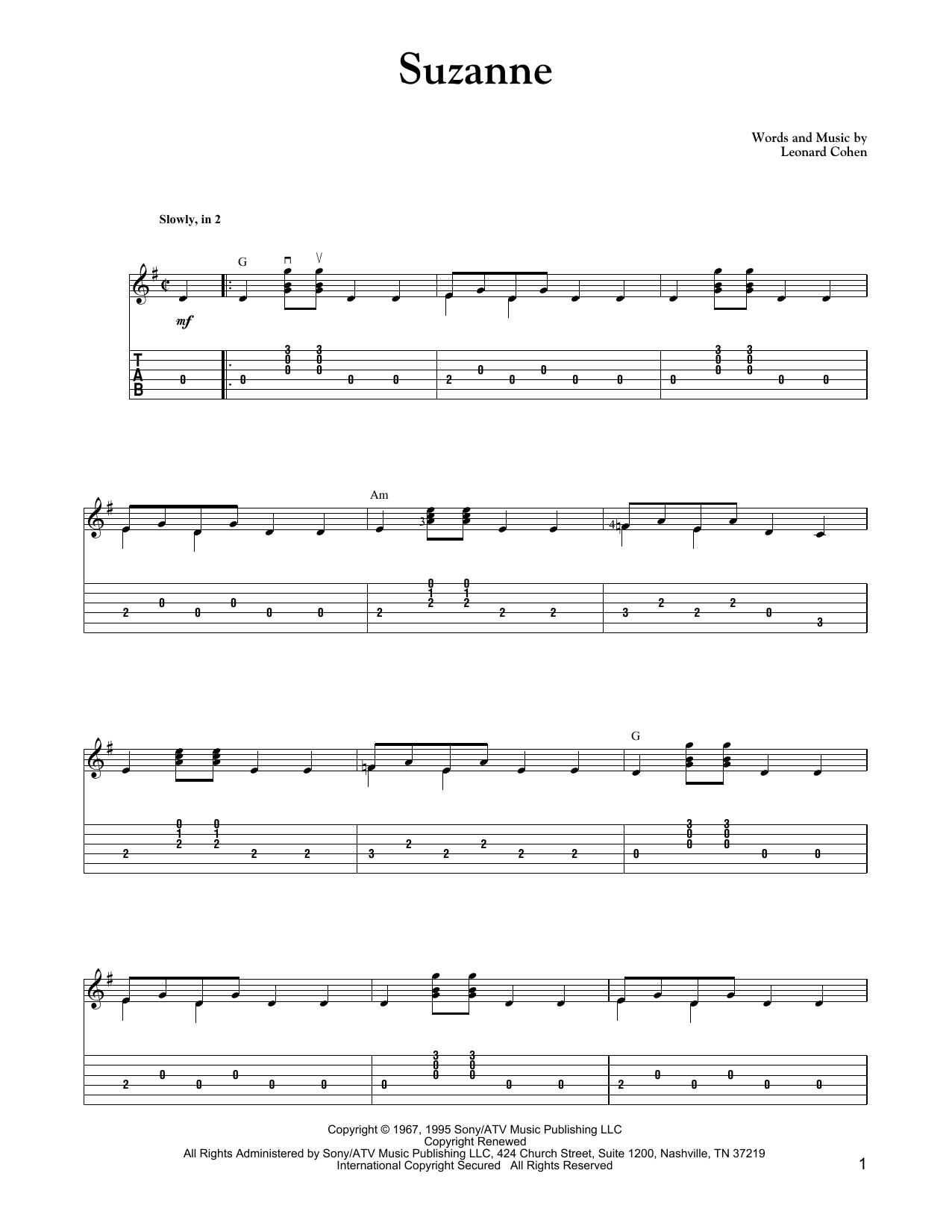 Carter Style Guitar Suzanne sheet music notes and chords arranged for Solo Guitar