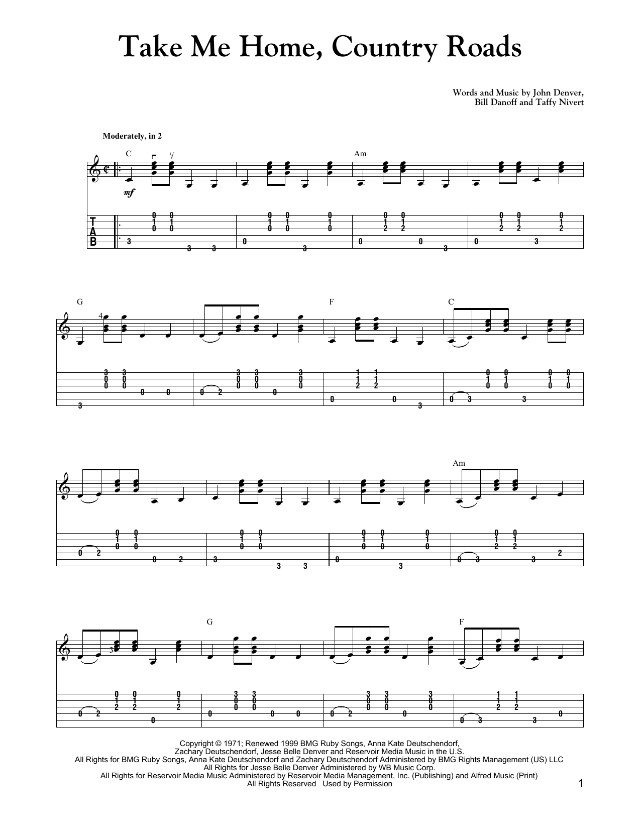 Carter Style Guitar Take Me Home, Country Roads sheet music notes and chords arranged for Solo Guitar
