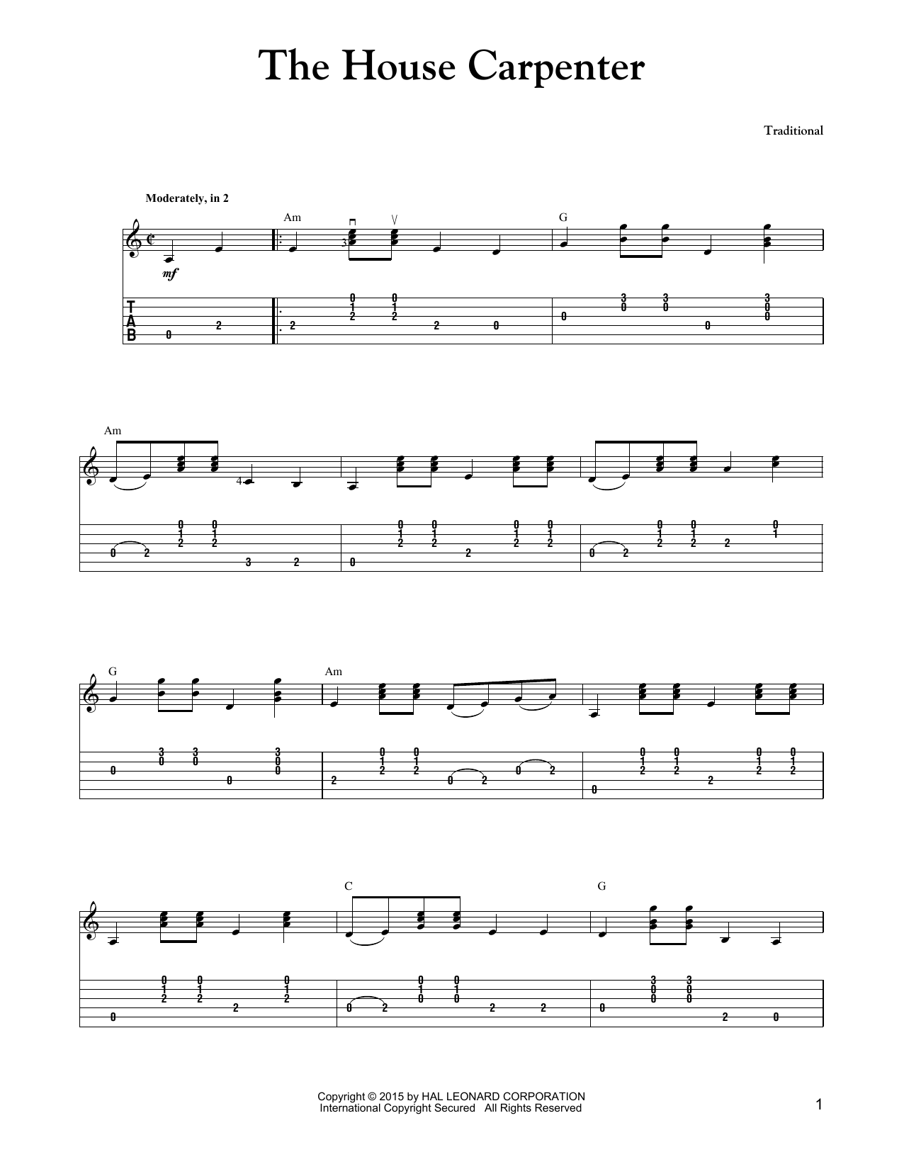 Carter Style Guitar The House Carpenter sheet music notes and chords arranged for Solo Guitar