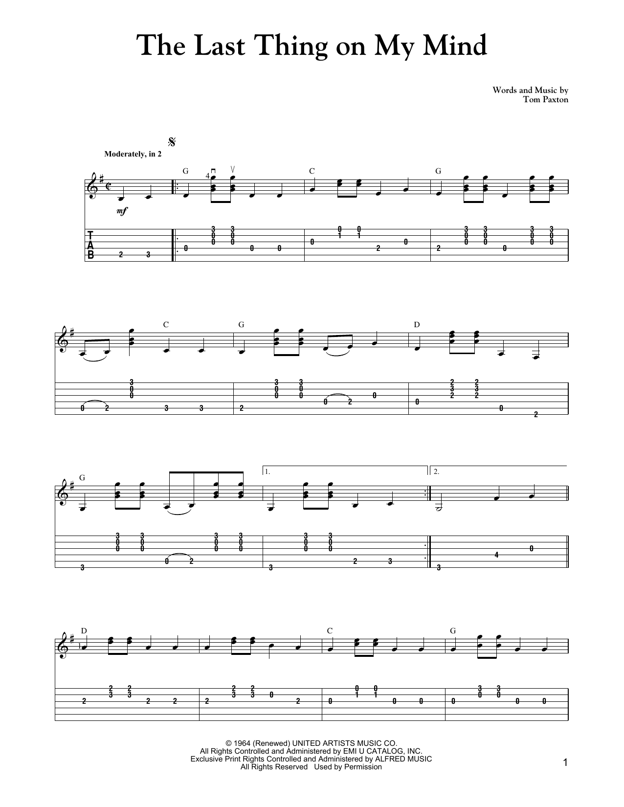Carter Style Guitar The Last Thing On My Mind sheet music notes and chords arranged for Solo Guitar