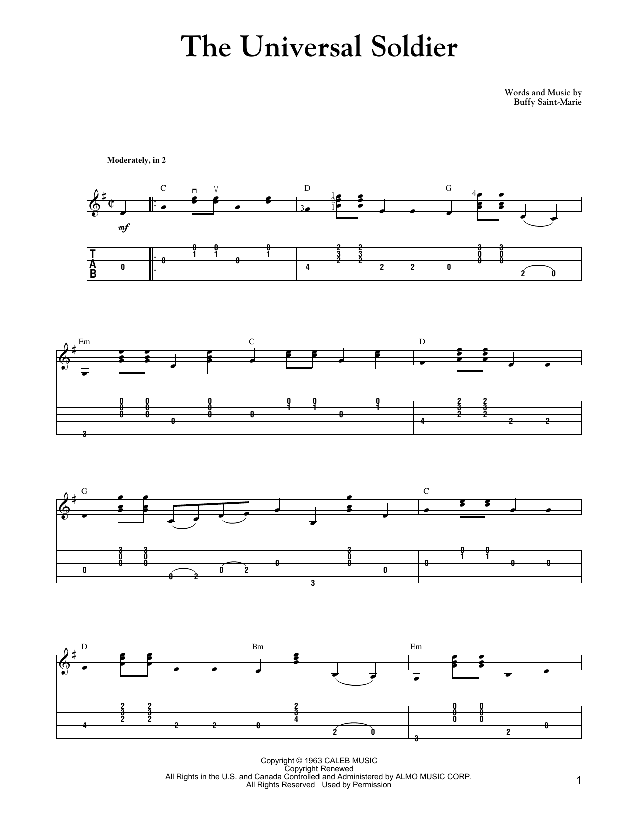 Carter Style Guitar The Universal Soldier sheet music notes and chords arranged for Solo Guitar