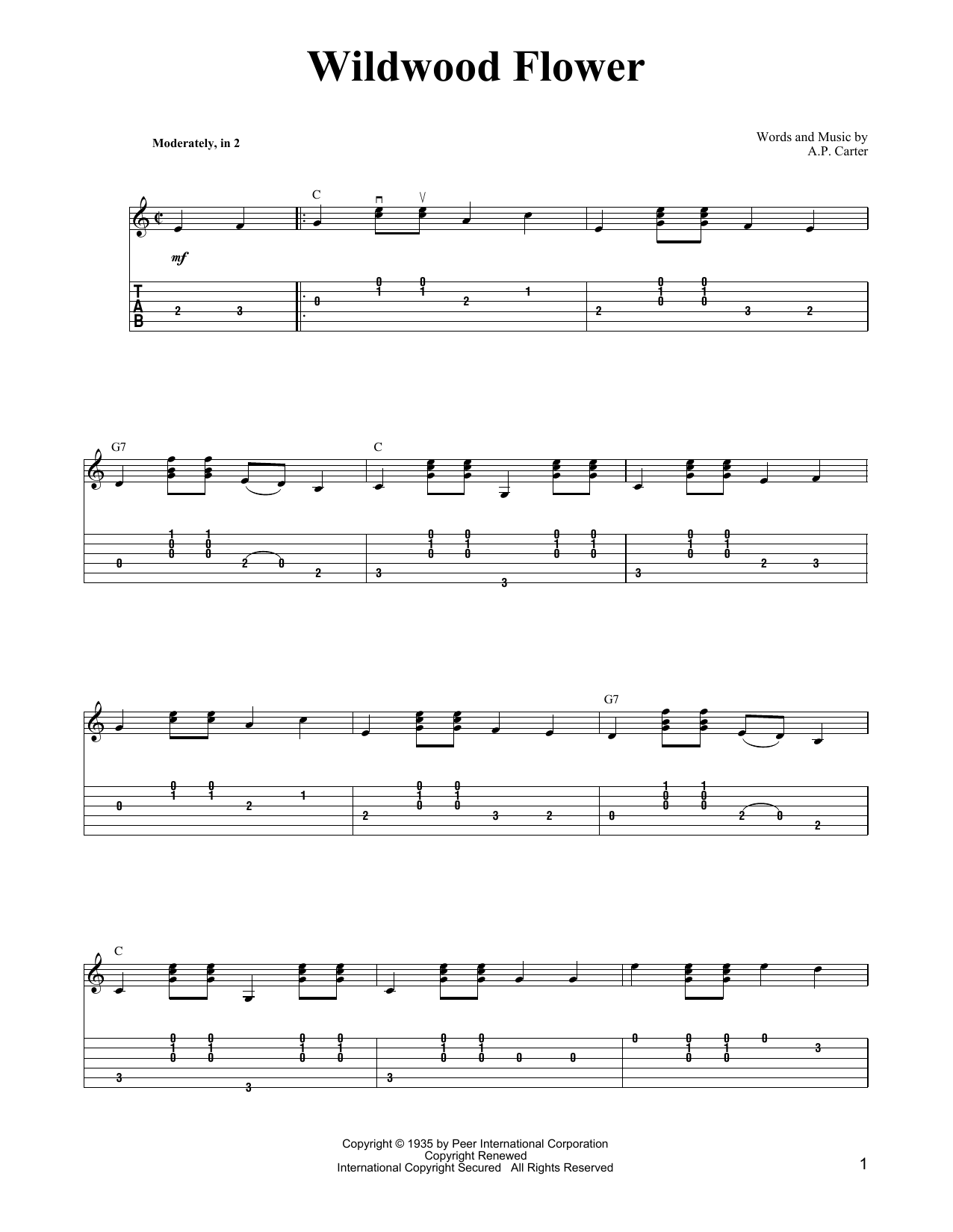 Carter Style Guitar Wildwood Flower sheet music notes and chords arranged for Solo Guitar