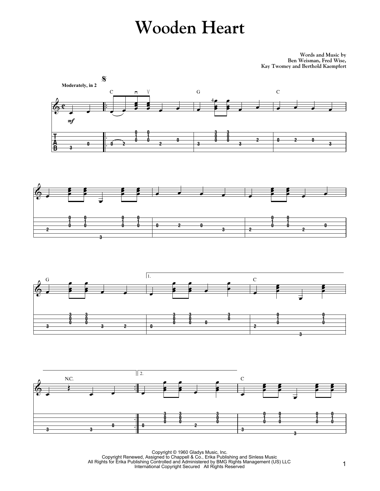 Carter Style Guitar Wooden Heart sheet music notes and chords arranged for Solo Guitar