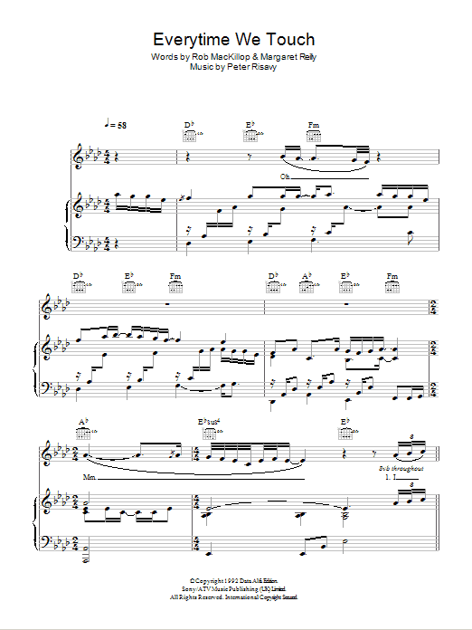 Cascada Everytime We Touch sheet music notes and chords arranged for Piano, Vocal & Guitar Chords