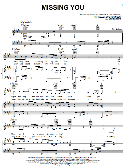 Case Missing You sheet music notes and chords arranged for Piano, Vocal & Guitar Chords (Right-Hand Melody)
