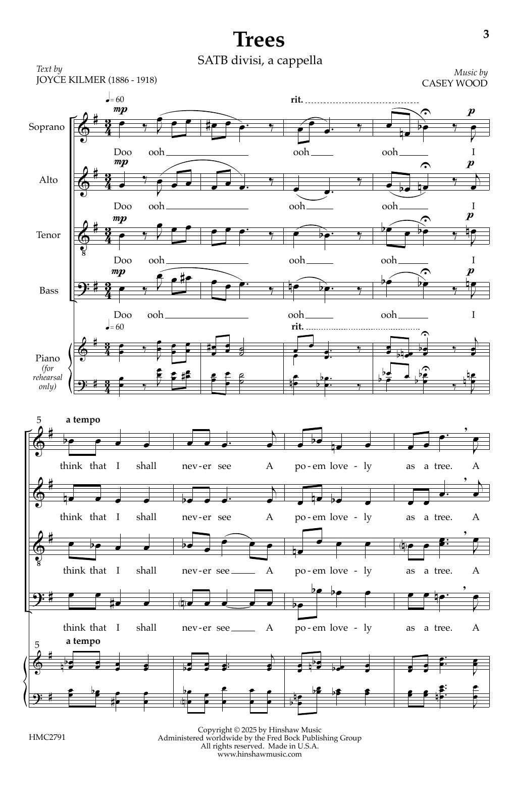 Casey Wood Trees sheet music notes and chords arranged for SATB divisi Choir
