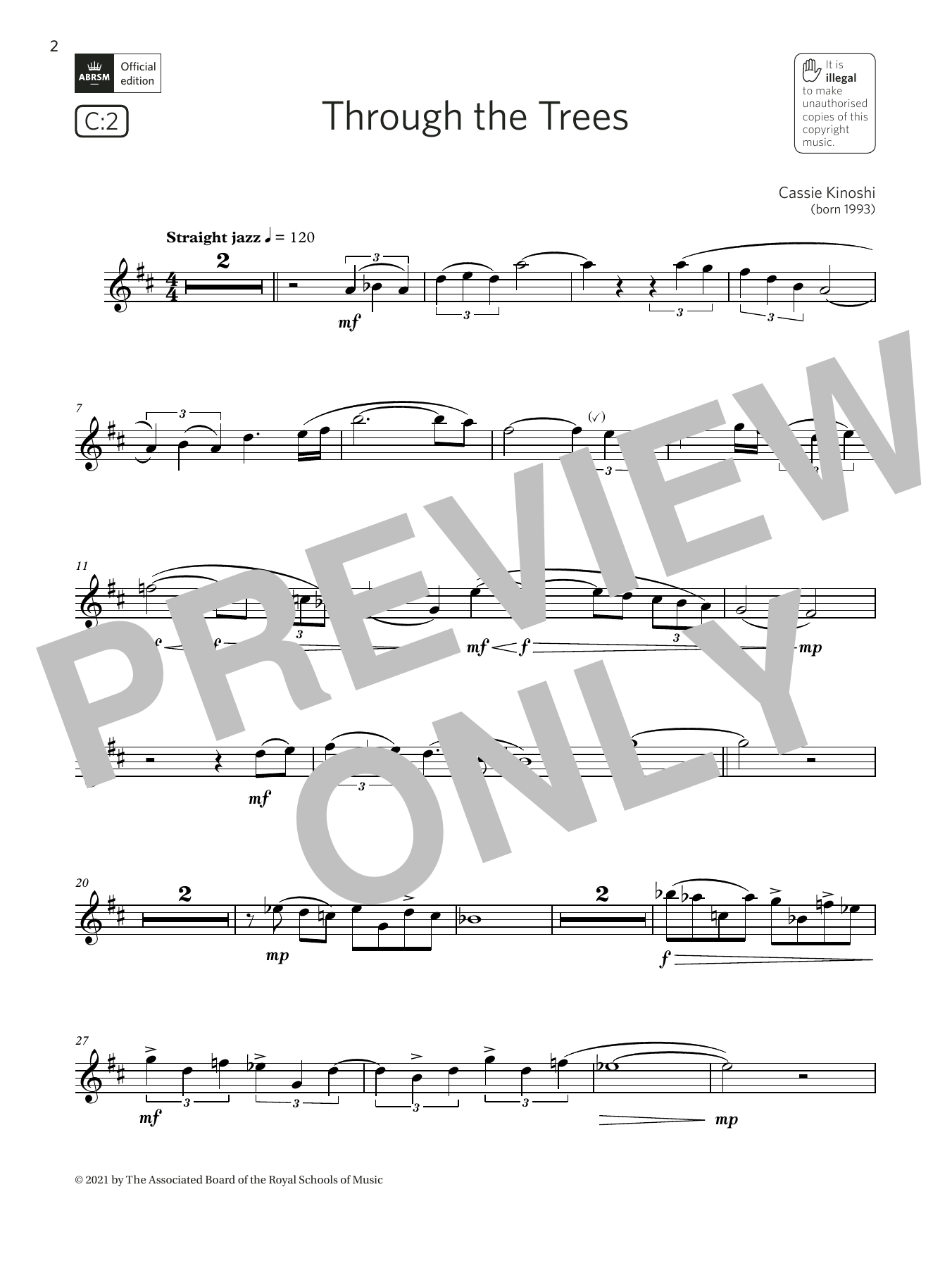 Cassie Kinoshi Through the Trees (Grade 5 List C2 from the ABRSM Saxophone syllabus from 2022) sheet music notes and chords arranged for Alto Sax Solo