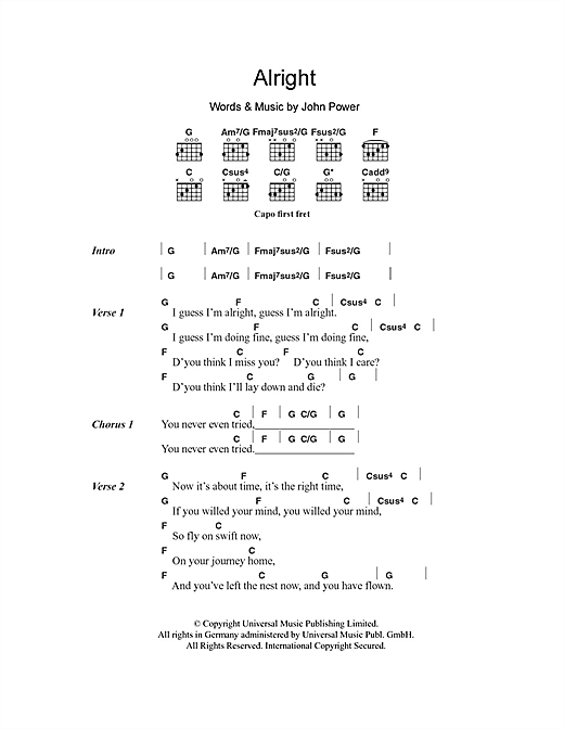 Cast Alright sheet music notes and chords arranged for Guitar Chords/Lyrics