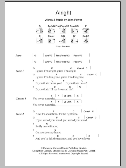 Cast Alright sheet music notes and chords arranged for Guitar Chords/Lyrics
