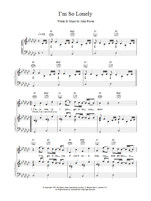 Cast I'm So Lonely sheet music notes and chords arranged for Piano, Vocal & Guitar Chords