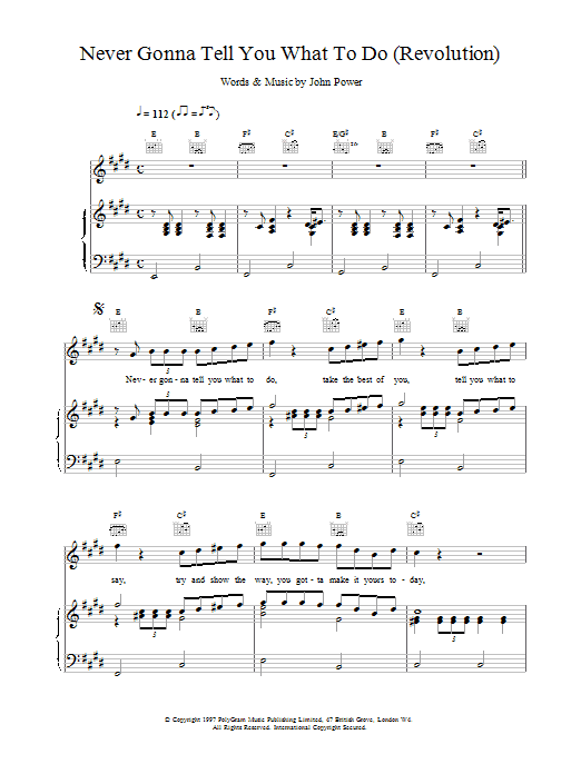 Cast Never Gonna Tell You What To Do (Revolution) sheet music notes and chords arranged for Piano, Vocal & Guitar Chords