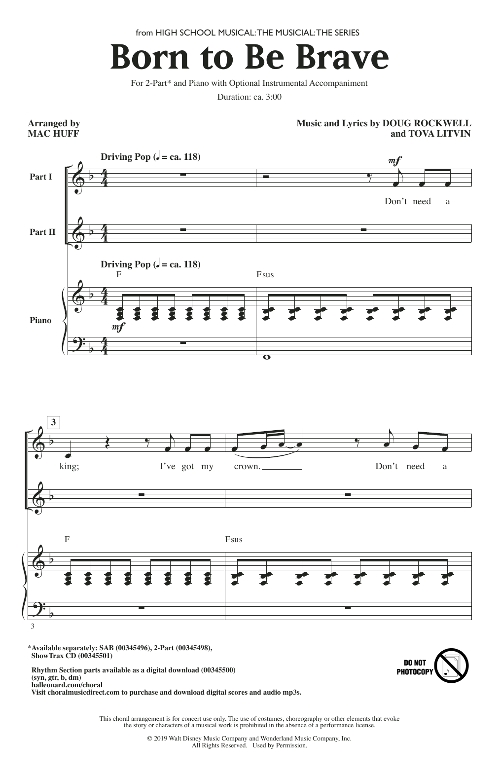 Cast of High School Musical: The Musical: The Series Born To Be Brave (from High School Musical: The Musical: The Series) (arr. Mac Huff) sheet music notes and chords arranged for 2-Part Choir