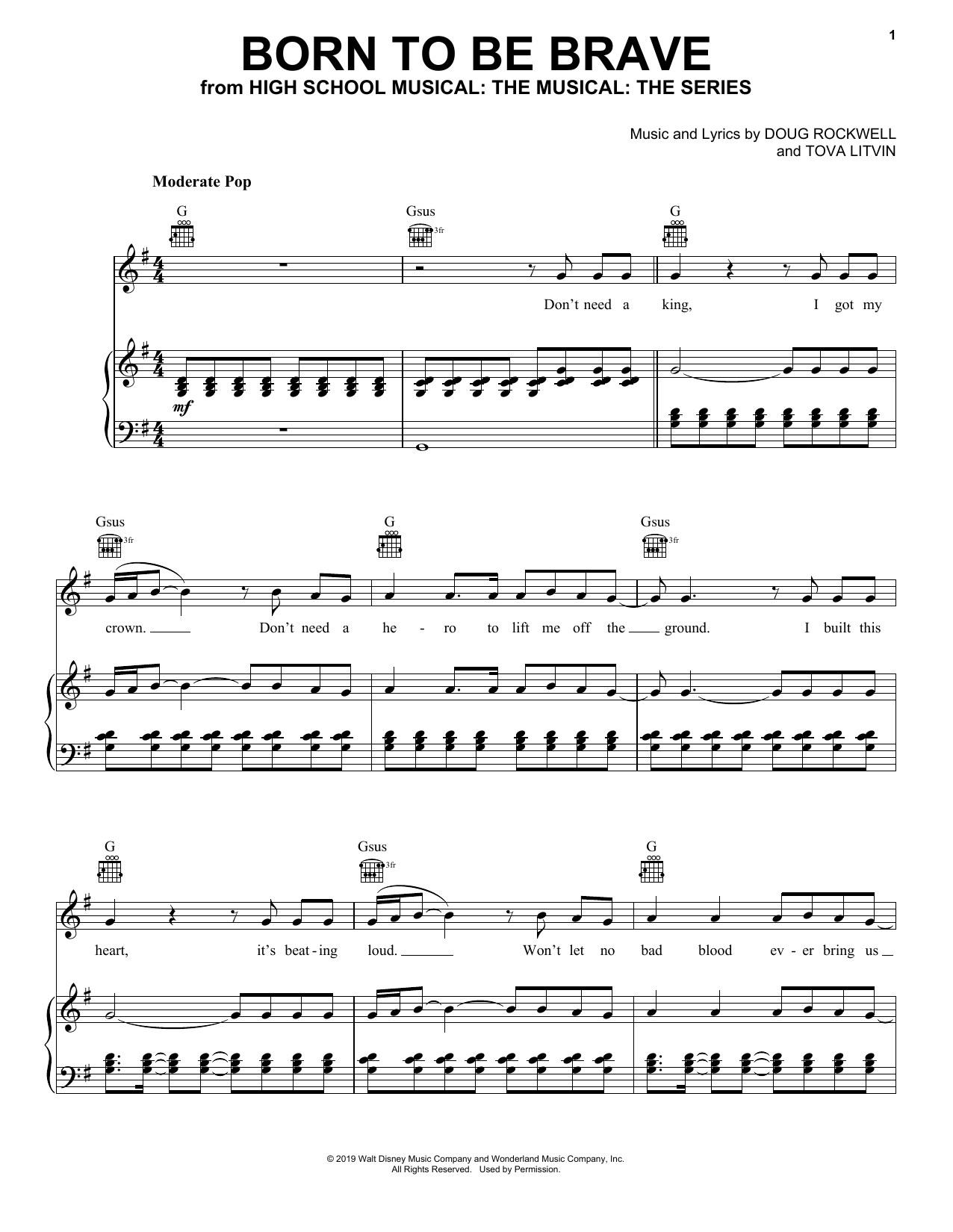 Cast of High School Musical: The Musical: The Series Born To Be Brave (from High School Musical: The Musical: The Series) sheet music notes and chords arranged for Piano, Vocal & Guitar Chords (Right-Hand Melody)