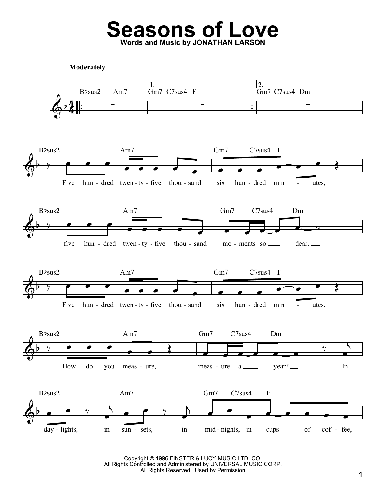 Cast of Rent Seasons Of Love (from Rent) sheet music notes and chords arranged for Pro Vocal