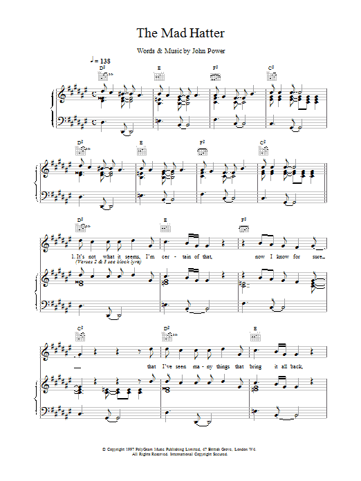 Cast The Mad Hatter sheet music notes and chords arranged for Piano, Vocal & Guitar Chords