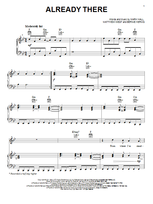 Casting Crowns Already There sheet music notes and chords arranged for Piano, Vocal & Guitar Chords (Right-Hand Melody)