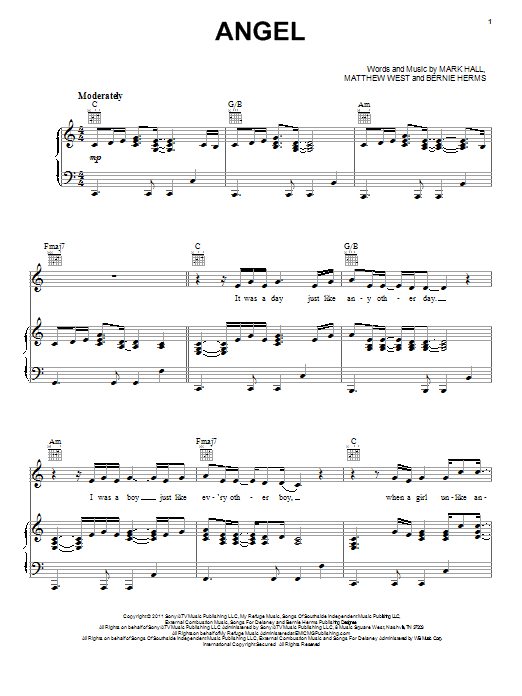 Casting Crowns Angel sheet music notes and chords arranged for Piano, Vocal & Guitar Chords (Right-Hand Melody)