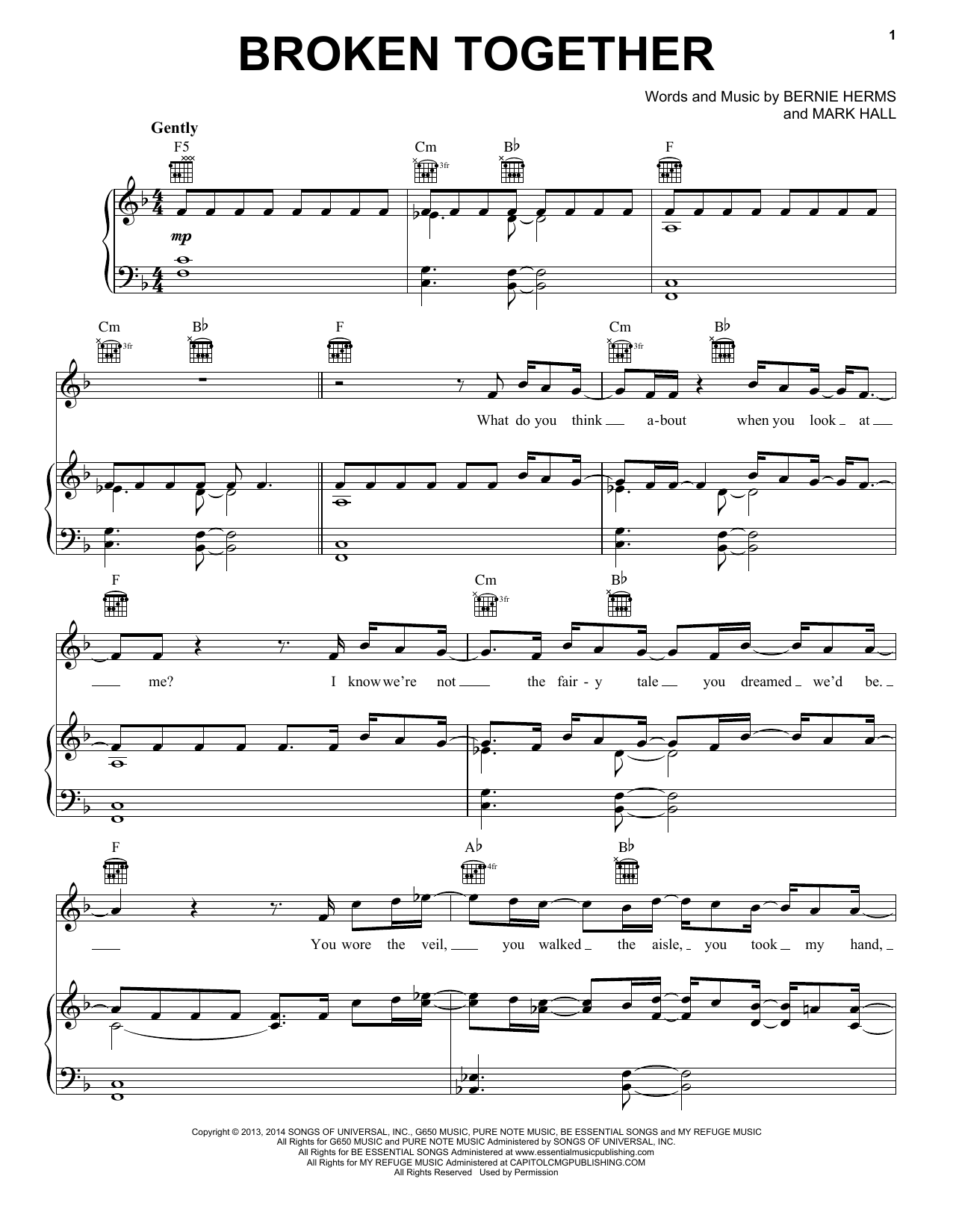 Casting Crowns Broken Together sheet music notes and chords arranged for Piano, Vocal & Guitar Chords (Right-Hand Melody)
