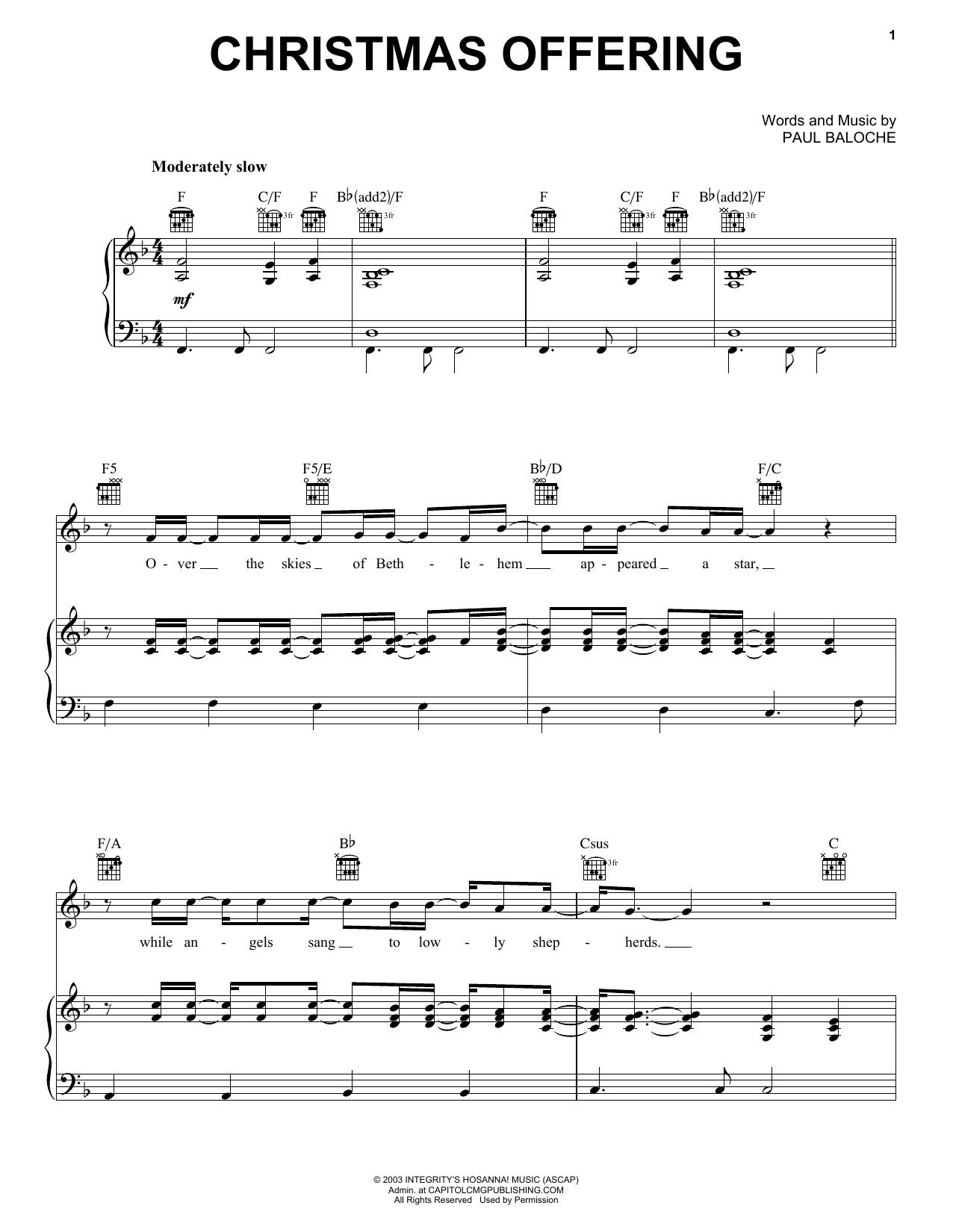 Casting Crowns Christmas Offering sheet music notes and chords arranged for Easy Piano