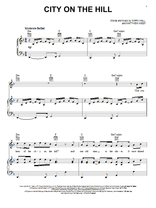 Casting Crowns City On The Hill sheet music notes and chords arranged for Piano, Vocal & Guitar Chords (Right-Hand Melody)