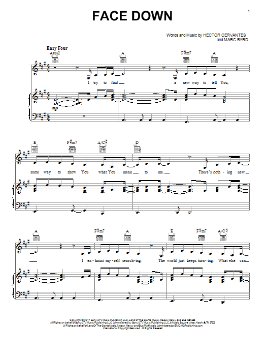 Casting Crowns Face Down sheet music notes and chords arranged for Piano, Vocal & Guitar Chords (Right-Hand Melody)