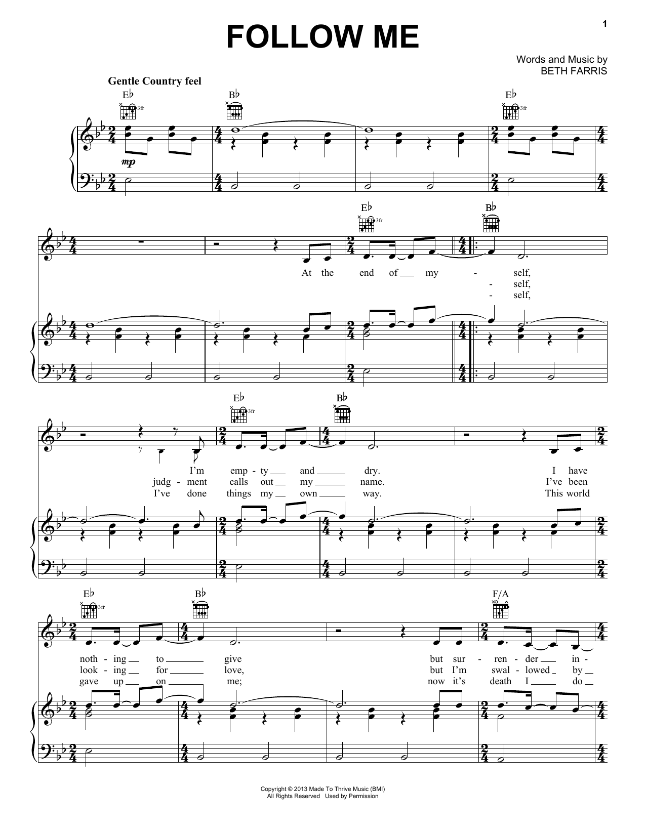 Casting Crowns Follow Me sheet music notes and chords arranged for Piano, Vocal & Guitar Chords (Right-Hand Melody)