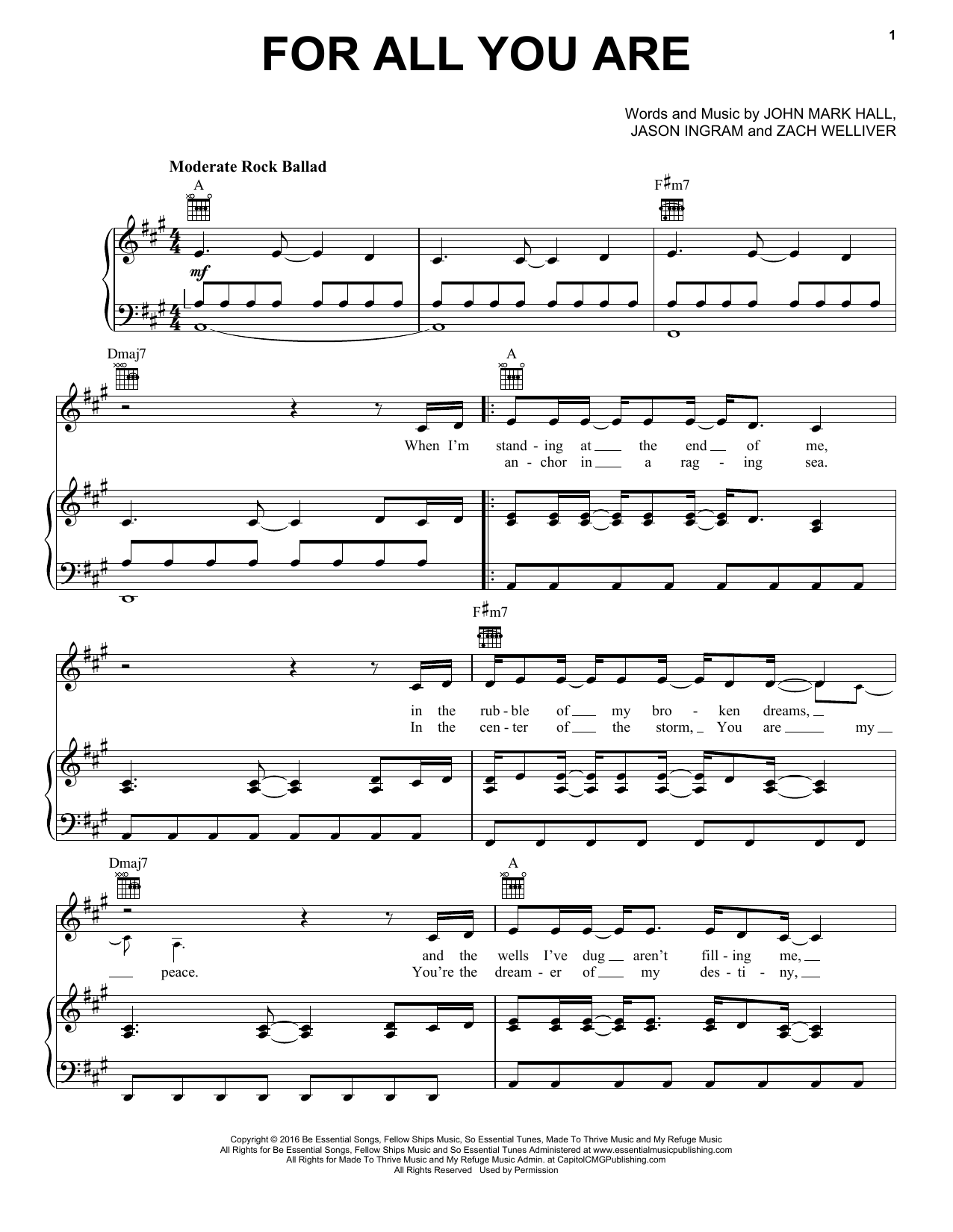 Casting Crowns For All You Are sheet music notes and chords arranged for Piano, Vocal & Guitar Chords (Right-Hand Melody)