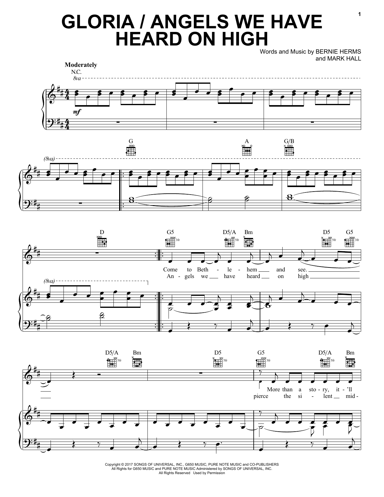 Casting Crowns Gloria / Angels We Have Heard On High sheet music notes and chords arranged for Piano, Vocal & Guitar Chords (Right-Hand Melody)