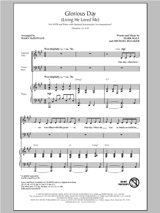 Casting Crowns Glorious Day (Living He Loved Me) (arr. Mary McDonald) sheet music notes and chords arranged for SATB Choir