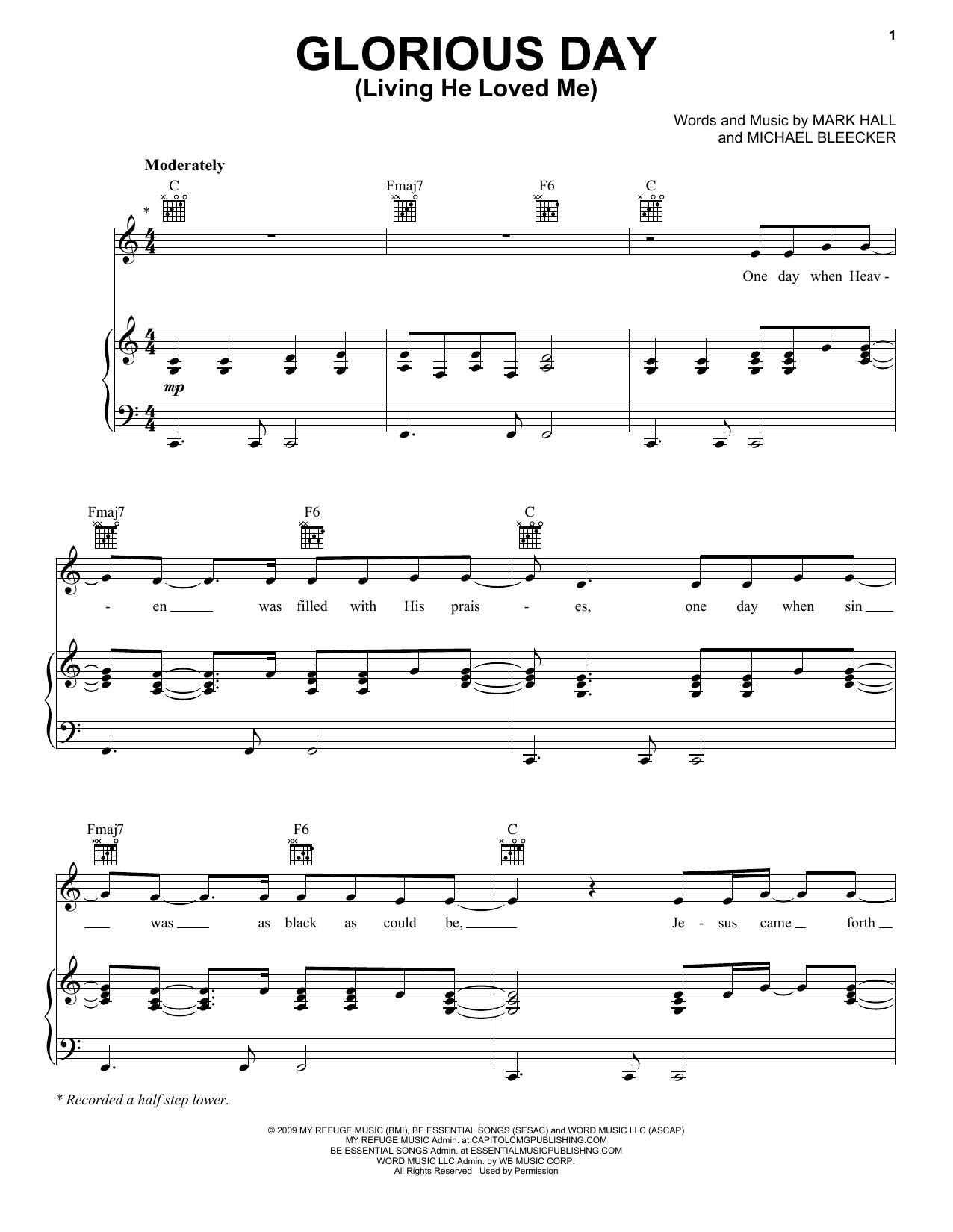 Casting Crowns Glorious Day (Living He Loved Me) sheet music notes and chords arranged for Easy Piano