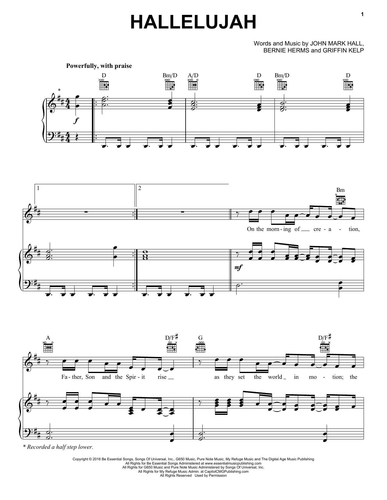 Casting Crowns Hallelujah sheet music notes and chords arranged for Piano, Vocal & Guitar Chords (Right-Hand Melody)
