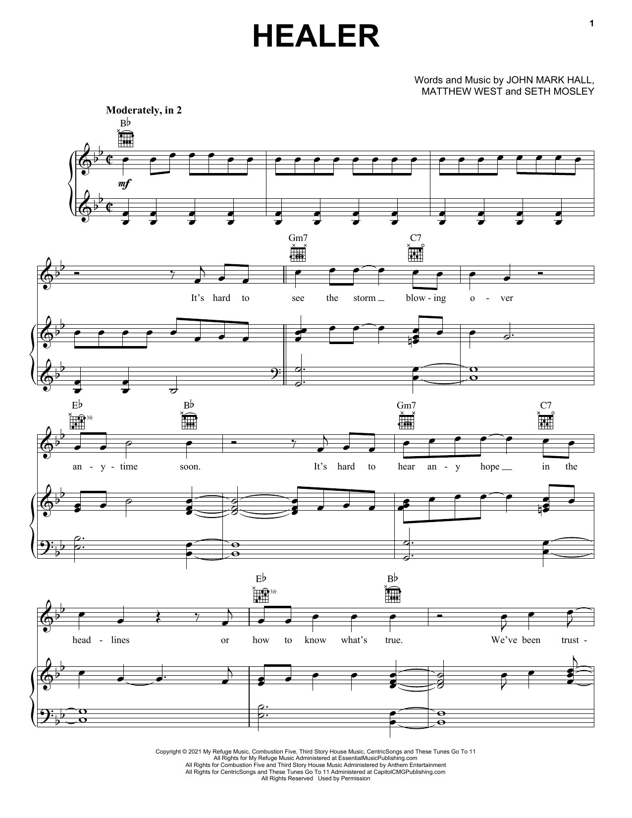 Casting Crowns Healer sheet music notes and chords arranged for Piano, Vocal & Guitar Chords (Right-Hand Melody)