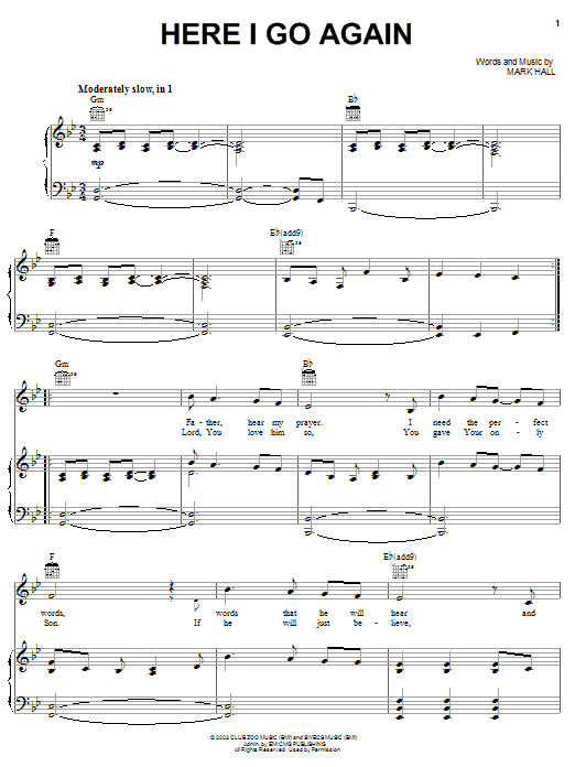 Casting Crowns Here I Go Again sheet music notes and chords arranged for Piano, Vocal & Guitar Chords (Right-Hand Melody)