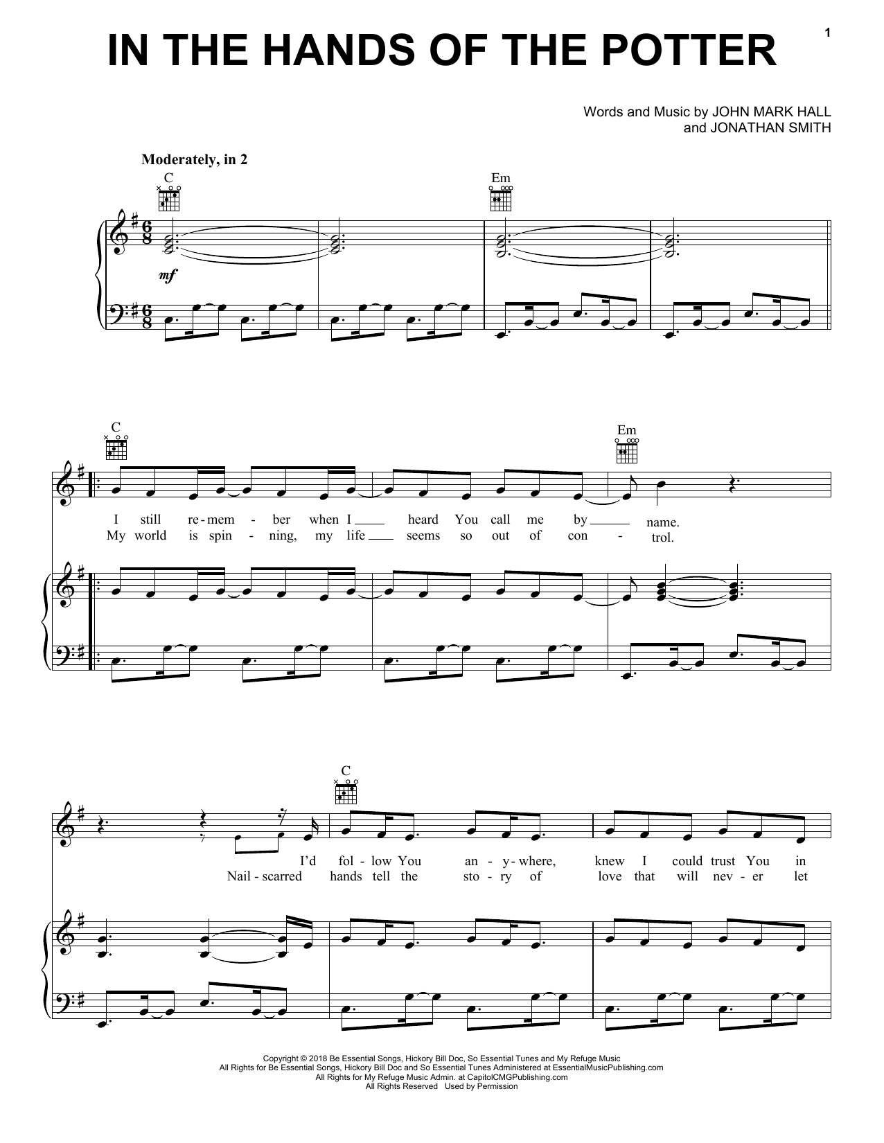 Casting Crowns In The Hands Of The Potter sheet music notes and chords arranged for Piano, Vocal & Guitar Chords (Right-Hand Melody)