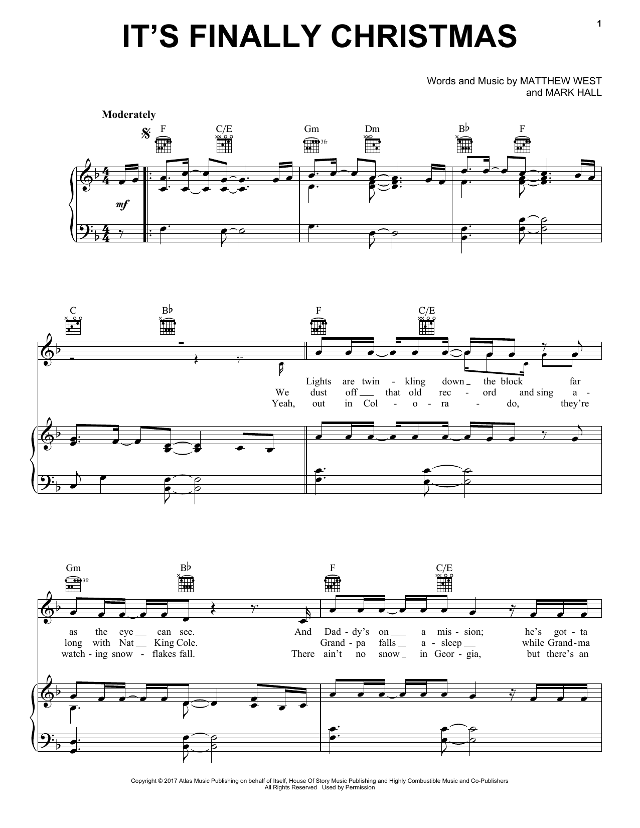 Casting Crowns It's Finally Christmas sheet music notes and chords arranged for Piano, Vocal & Guitar Chords (Right-Hand Melody)