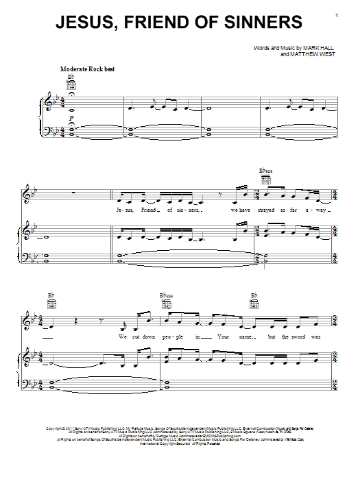 Casting Crowns Jesus, Friend Of Sinners sheet music notes and chords arranged for Piano, Vocal & Guitar Chords (Right-Hand Melody)