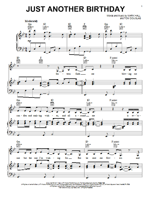 Casting Crowns Just Another Birthday sheet music notes and chords arranged for Piano, Vocal & Guitar Chords (Right-Hand Melody)