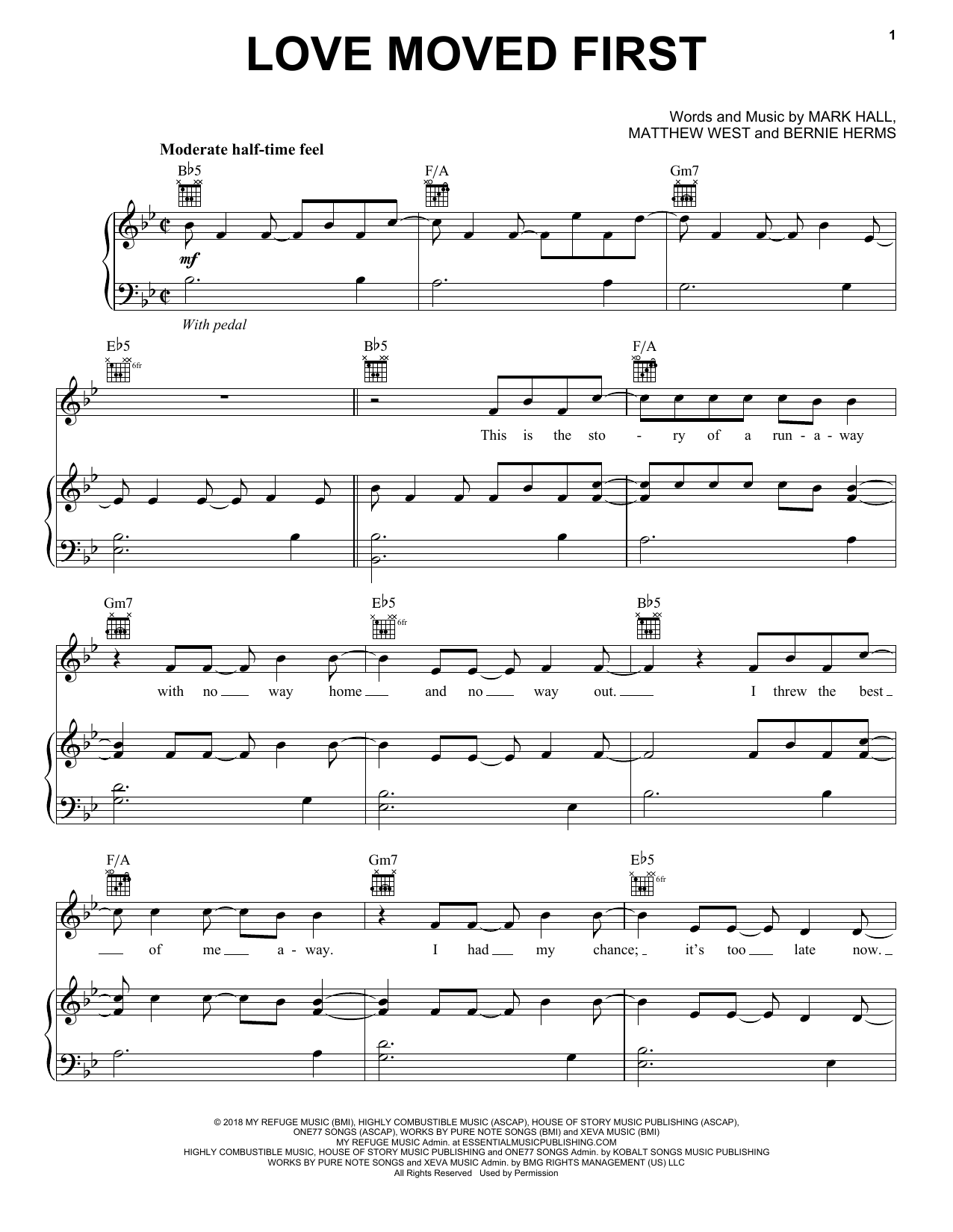 Casting Crowns Love Moved First sheet music notes and chords arranged for Piano, Vocal & Guitar Chords (Right-Hand Melody)