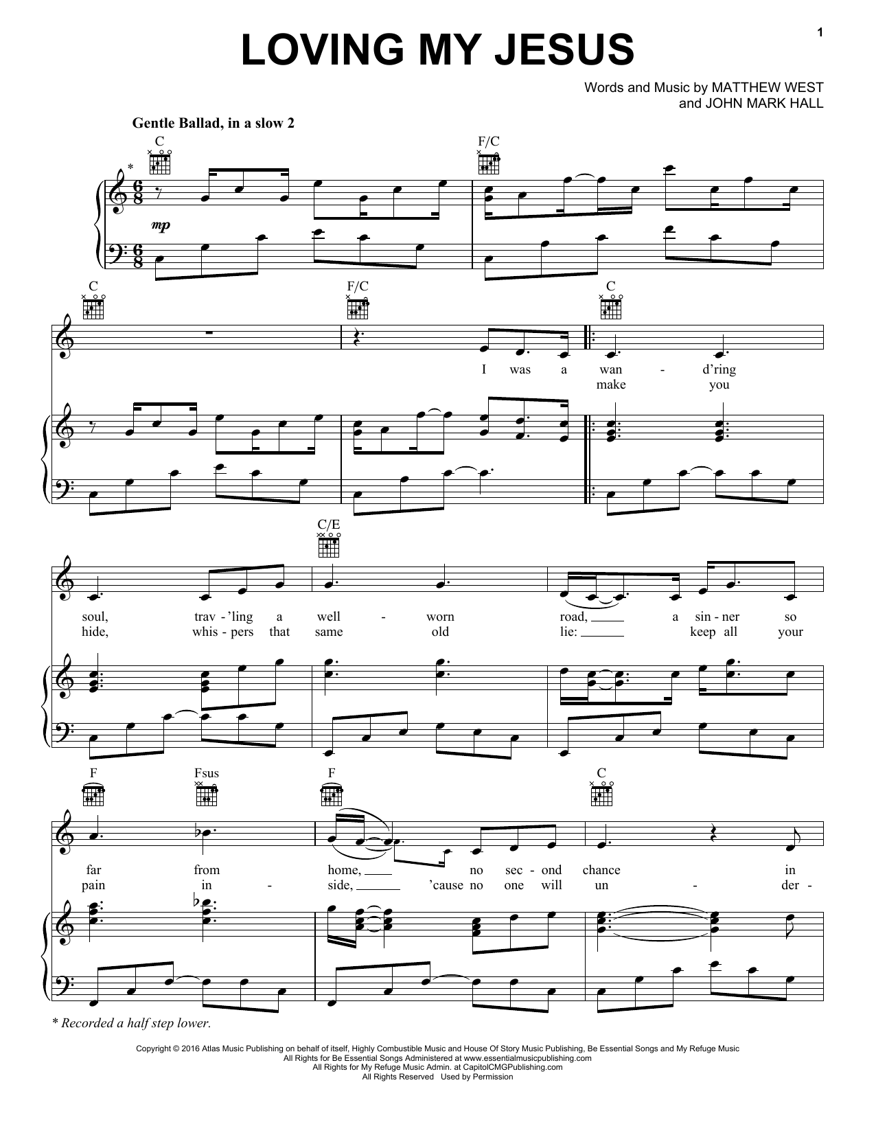 Casting Crowns Loving My Jesus sheet music notes and chords arranged for Piano, Vocal & Guitar Chords (Right-Hand Melody)