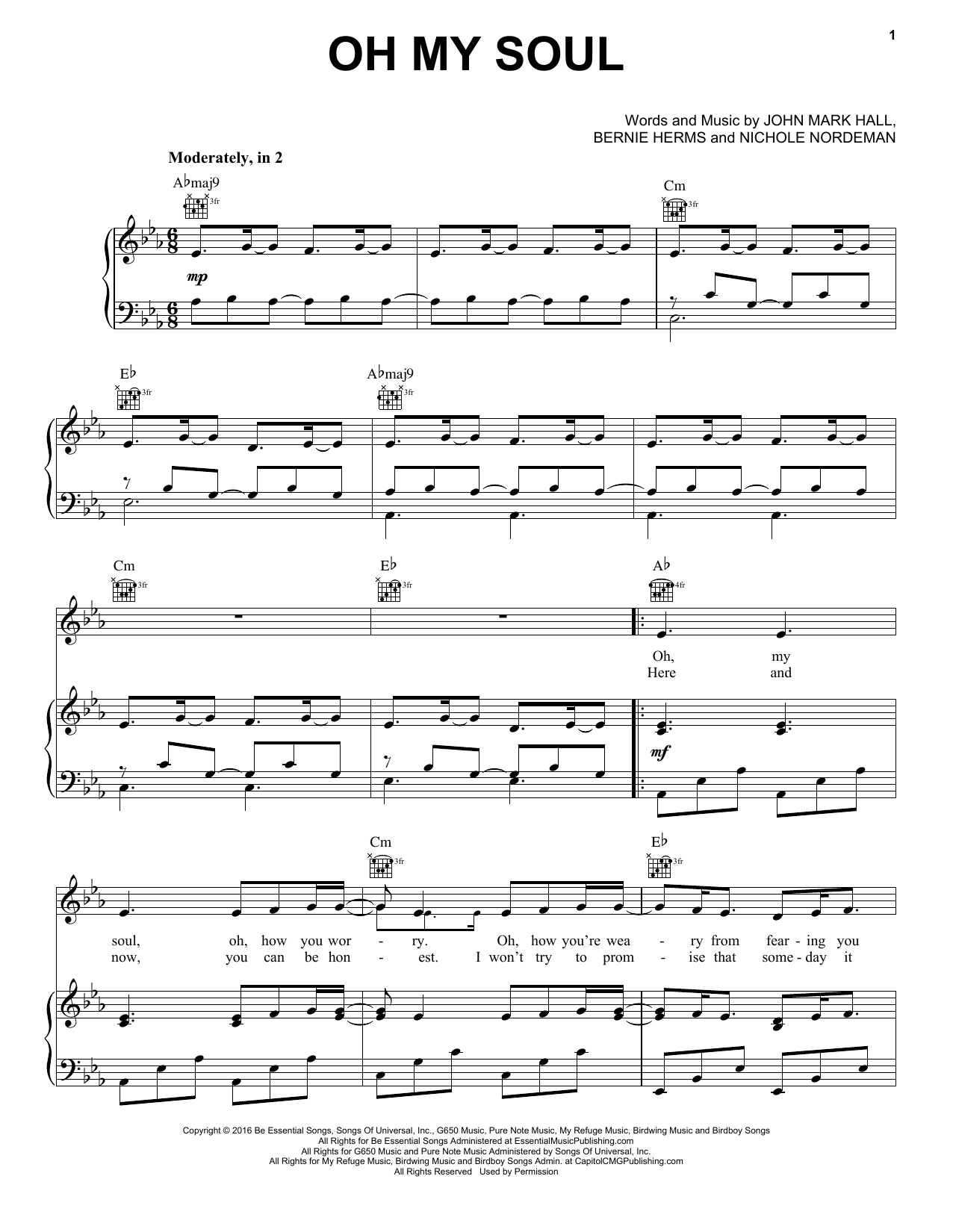 Casting Crowns Oh My Soul sheet music notes and chords arranged for Piano, Vocal & Guitar Chords (Right-Hand Melody)