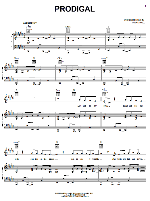 Casting Crowns Prodigal sheet music notes and chords arranged for Piano, Vocal & Guitar Chords (Right-Hand Melody)